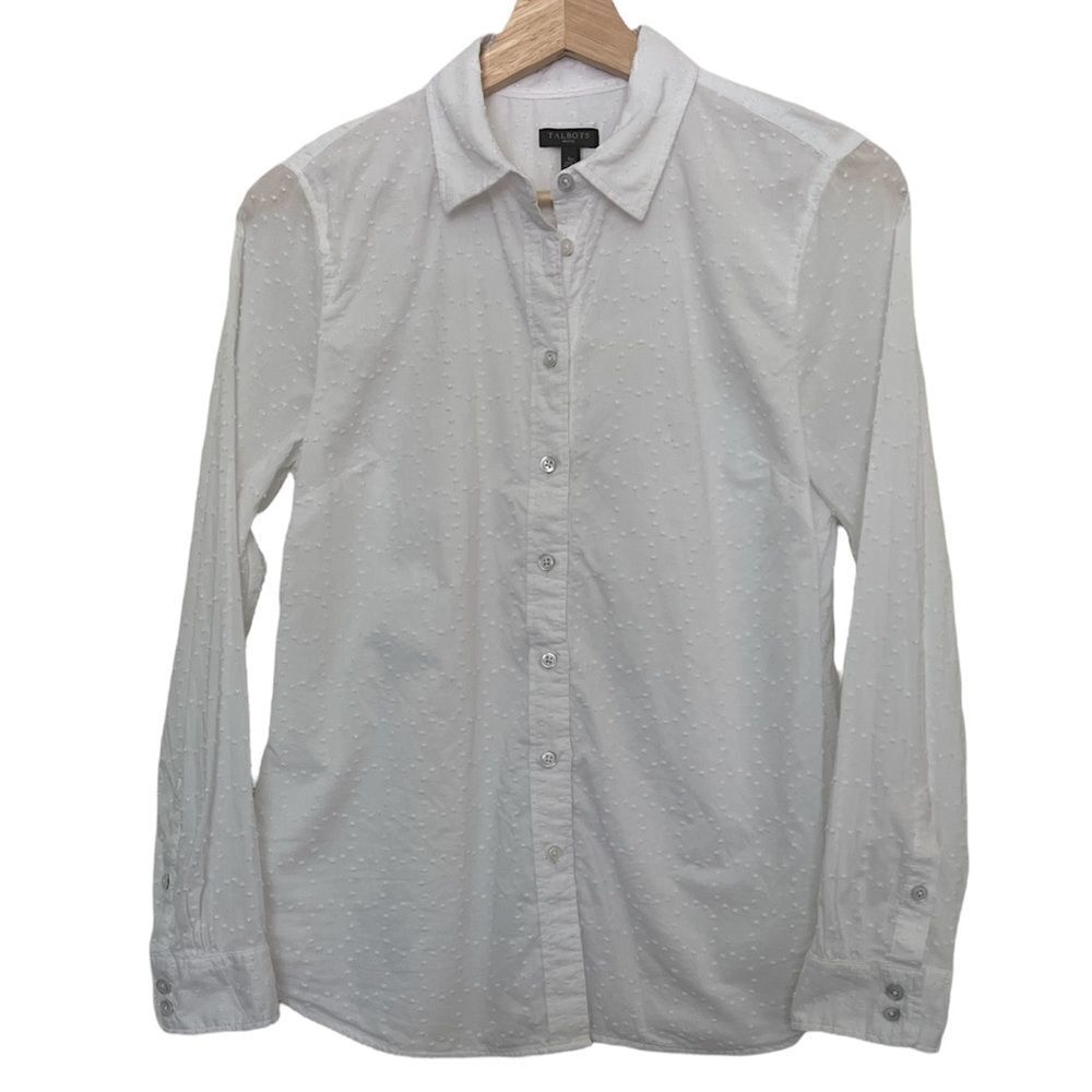 Talbots White Long Sleeve Collar Knobby Texture Shirt Size Petite Small